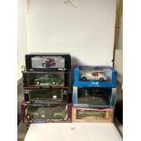 SEVEN BOXED MODELS OF CLASSIC, SPORTS CARS AND A FORD F100 WRECKER, VARIOUS MAKES.