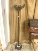 A REPRODUCTION ART NOUVEAU GALLE STYLE GLASS TOP LAMP STAND.