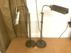 TWO MID CENTURY BRASSED PORTABLE ANGLE POISE FLOOR STANDING LAMPS, MADE BY UNDERWRITERS LABORATIES
