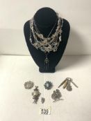 A QUANTITY OF MARCASITE JEWELLERY, SOME SILVER, AND OTHER JEWELLERY.