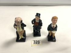 THREE ROYAL DOULTON MR PICKWICK FIGURES - BILL SYKES, OLIVER TWIST, AND PICKWICK.