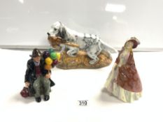 A ROYAL DOULTON MODEL - " ENGLISH SETTER WITH PHEASENT " HN2529, AND TWO ROYAL DOULTON FIGURES - THE