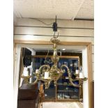 VINTAGE HEAVY SIX BRANCH CHANDELIER IN BRASS