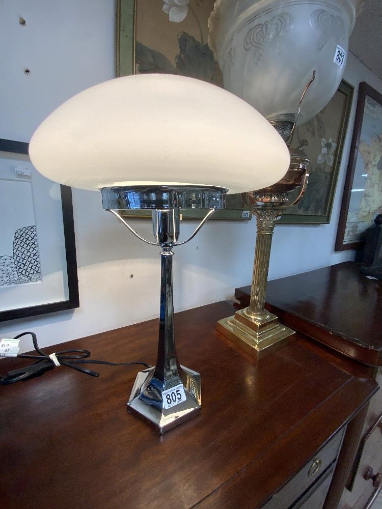 CHRISTOPHER WRAY OF LONDON CHROME AND GLASS MUSHROOM LAMP 49CM
