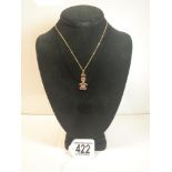 750 GOLD NECKLACE WITH A 375 PENDANT WITH STONES ( RABBIT )