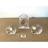 WATERFORD CRYSTAL ARCHITECTURAL MANTEL CLOCK WITH QUARTZ MOVEMENT 17CM ALSO TWO BOHEMIAN CUT GLASS