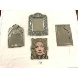 TWO EASEL MIRRORS, HANGING MIRROR, AND MIRRORED PHOTO FRAME, 21X29 CMS LARGEST.