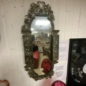 ANTIQUE MEXICAN METAL AND GLASS WALL MIRROR A/F 93 X 43CM