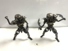 TWO METAL PREDATORS MADE FROM CAR PARTS 29CM