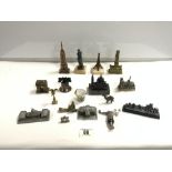 MIXED ITEMS OF BRASS, BRONZE AND MORE OF MAINLY MINIATURE BUILDINGS AND MORE; LARGEST 17CM