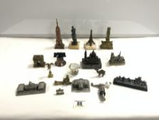 MIXED ITEMS OF BRASS, BRONZE AND MORE OF MAINLY MINIATURE BUILDINGS AND MORE; LARGEST 17CM