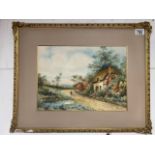 E.S WEEDON WATERCOLOUR DRAWING FIGURES IN A COUNTRY LANE SIGNED LOWER LEFT FRAMED AND GLAZED 27 X