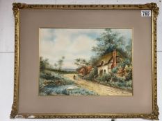 E.S WEEDON WATERCOLOUR DRAWING FIGURES IN A COUNTRY LANE SIGNED LOWER LEFT FRAMED AND GLAZED 27 X