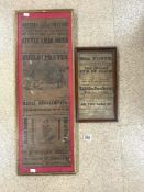 TWO 19TH-CENTURY FRAMED THEATRE POSTERS - THEATRE ROYAL MANCHESTER AND ROYAL POTTERY THEATRE HANLEY.