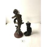 A LATE VICTORIAN SPELTER FIGURE OF A FAIRY, 31CMS, AND A RESIN FIGURE OF A CHILD KNEELING.