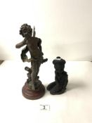 A LATE VICTORIAN SPELTER FIGURE OF A FAIRY, 31CMS, AND A RESIN FIGURE OF A CHILD KNEELING.