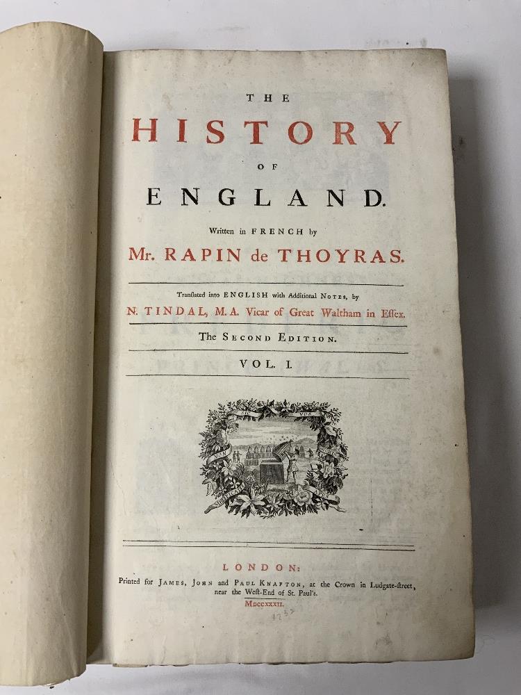 VOLUMES 1 & 2 - THE HISTORY OF ENGLAND - WRITTEN IN ENGLISH, TRANSLATED BY - N, TINDAL. M.A. VICAR - Image 6 of 9
