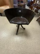 ANTIQUE WOODEN CHILDS SWIVEL CHAIR LEATHER STUDDED SEAT