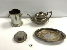 MIXED SILVER PLATE INCLUDES TEAPOT COASTERS AND MORE