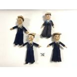 FOUR VINTAGE 1930s NEW YORK SAILOR DOLLS BY NORAH WELLINGS.