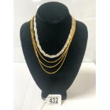 A 925 SILVER PLATED CHAIN NECKLACE, 40 CXMS, AND A 925 SILVER GILT TRIPLE CHAIN NECKLACE. 35 GMS.