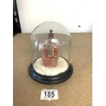 SMALL GLASS DOME WITH INSIDE A GLASS BOTTLE HAVING A MODEL INSIDE 17CM