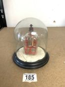 SMALL GLASS DOME WITH INSIDE A GLASS BOTTLE HAVING A MODEL INSIDE 17CM