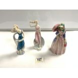 THREE ROYAL DOULTON FIGURES MISS DEMURE(HN1402) A/F SEA SPRITE (HN2191) AND WOOD NYMPH (HN2192)