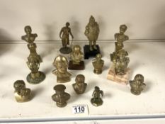 MINIATURE BRASS/BRONZE BUSTS AND STATUES LARGEST 15CM