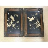 A PAIR OF EARLY 20TH-CENTURY JAPANESE BIRD DECORATED ON LACQUER PANELS, WITH CHARACTER MARK STAMP,
