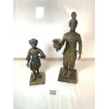 INDIAN BRASS FIGURE CANDLE HOLDER, 32 CMS, AND ANOTHER OF BEGGER BOY.