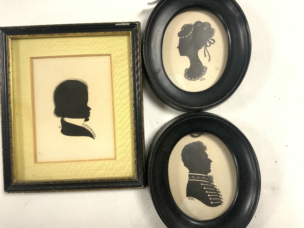 FIVE FRAMED MINATURE SILHOUETTES PORTRAITS IN EBONISED FRAMES, FOUR OVAL AND ONE SQUARE. - Image 3 of 5