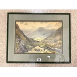 WATERCOLOUR OF A SHEPHERD AND HIS FLOCK IN A MOUNTAINOUS VALLEY, SIGNED CECIL HODGKINSON, 48 X 32