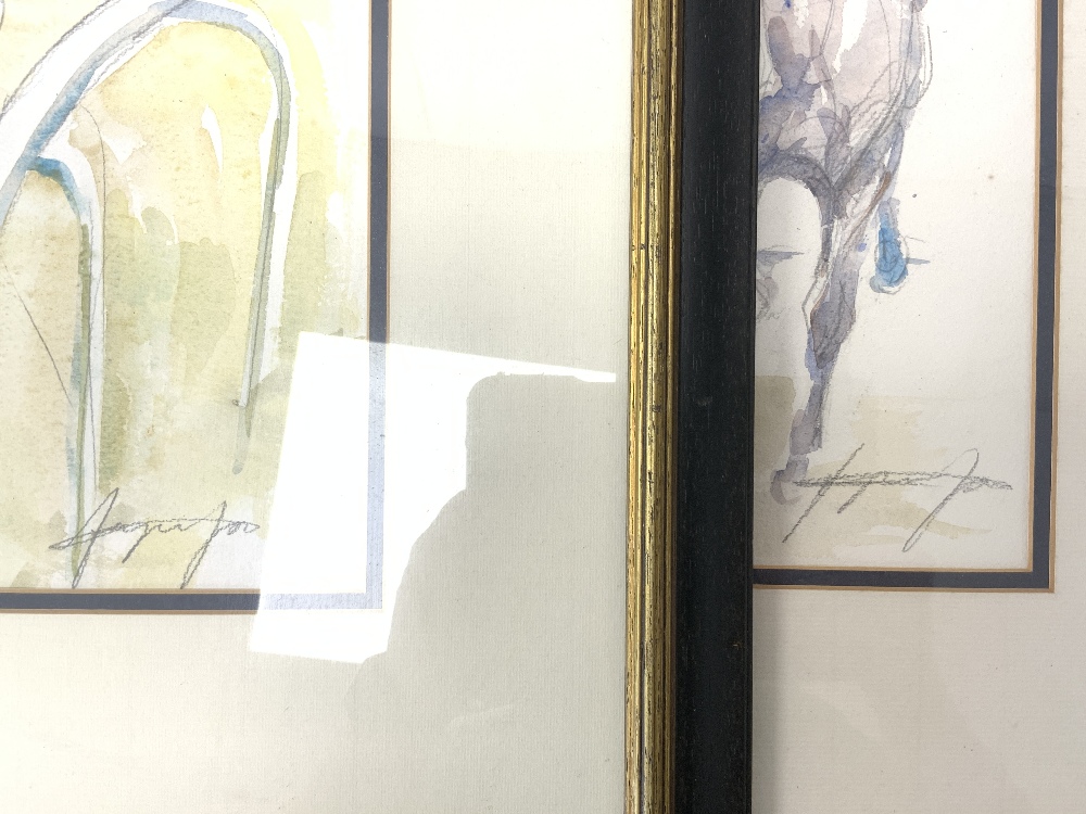 TWO MODERN WATERCOLOURS OF HORSE RACING AND ONE OIL, 50X40 CMS. - Image 7 of 7