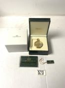 A WINSTON CHURCHILL GOLD PLATED CROWN POCKET WATCH, IN ORIGINAL BOX AND CERTIFICATE.