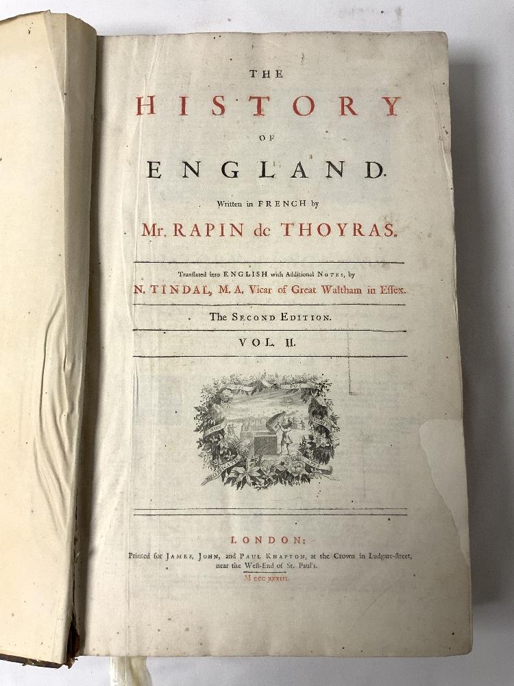 VOLUMES 1 & 2 - THE HISTORY OF ENGLAND - WRITTEN IN ENGLISH, TRANSLATED BY - N, TINDAL. M.A. VICAR - Image 8 of 9