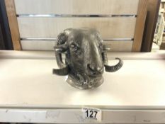 A HEAVY SILVER-PLATED MODEL OF A RAMS HEAD.