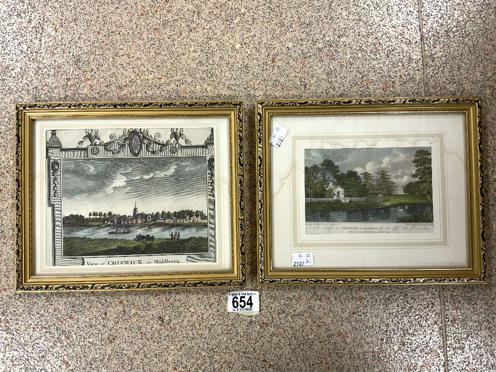 TWO COLOURED ENGRAVINGS - VIEWS OF CHISWICK, 16X14.