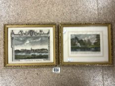 TWO COLOURED ENGRAVINGS - VIEWS OF CHISWICK, 16X14.