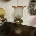VINTAGE BRASS AND GLASS MODERNIST STYLE OIL LAMP 70CM
