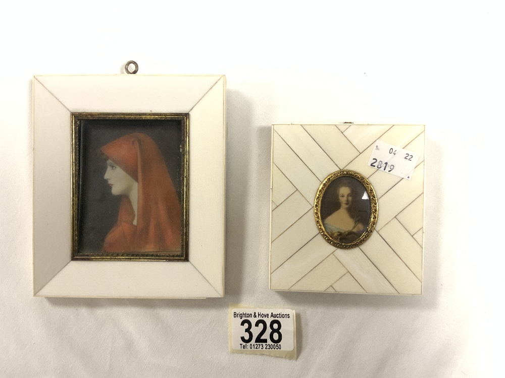 ITALIAN HAND-PAINTED MINIATURE PORTRAIT OF SAINT FABIOLA NURSE, 7X8 CM, AND ANOTHER.