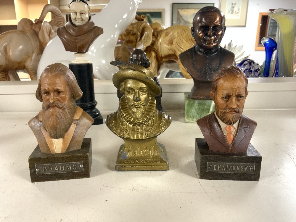 METAL BUST OF A CARDINAL, GLASS BUST OF A LADY, AND 8 OTHER BUSTS - VARIOUS, 19CMS LARGEST. - Image 3 of 4