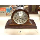 A 1930s INLAID MAHOGANY ADMIRALS HAT MANTEL CLOCK.