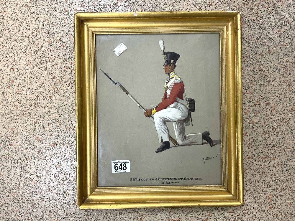 RICHARD SIMKIN [1850 - 1926 ] WATERCOLOUR DRAWING - STUDY OF A SOLDIER 88TH FOOT, THE CONNAUGHT