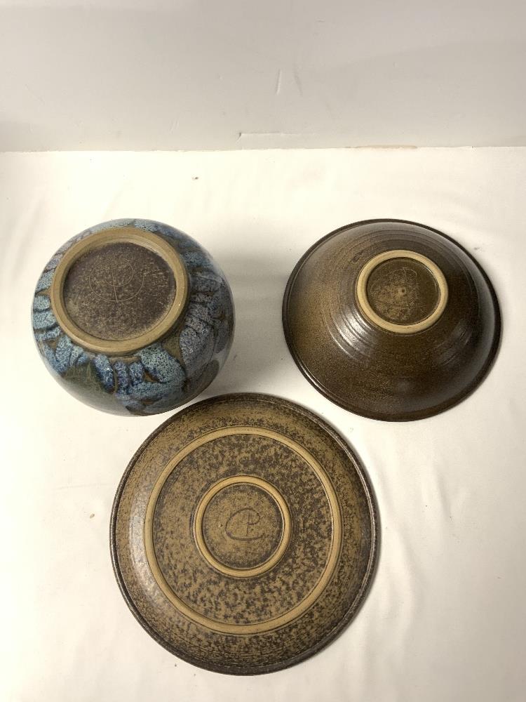 STUDIO POTTERY VASE, BOWL, AND PLATE BY CRICH POTTERY - DIANA AND DAVID WORTHY, VASE 15 CMS. - Image 4 of 5