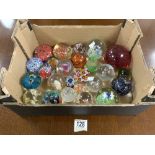A COLLECTION OF 25 GLASS PAPERWEIGHTS, INCLUDES MILIFIORI AND OTHERS.