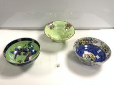 THREE VINTAGE MALING BOWLS ROSALIND AND MORE LARGEST 23CM DIAMETER