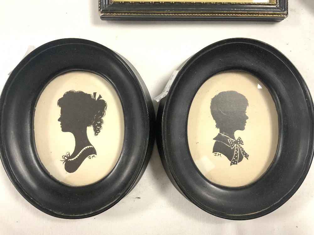 FIVE FRAMED MINATURE SILHOUETTES PORTRAITS IN EBONISED FRAMES, FOUR OVAL AND ONE SQUARE. - Image 2 of 5