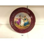 ROYAL VIENNA PORCELAIN WALL PLATE DECORATED WITH THREE MAIDENS, 40 CMS DIAMETER.