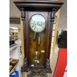 VINTAGE MAHOGANY VIENNA WALL CLOCK WITH WEIGHTS/PENDULUM AND KEY